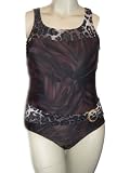 Womens Swim-sets Swimwear By Chuck Handy - One Piece Plus Size Swimsuit with Sarong Wrap - Brown Leopard Print - Size 18-24