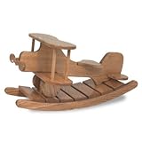 FireSkape Unique Amish Crafted Solid Oak Natural Finished Airplane Rocker Heirloom Toy