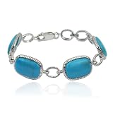 Sterling Silver Chinese Blue Turquoise Chain Link Bracelet, 7.25″