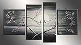 Neonphoenix Black Friday 100% Hand Painted Beautiful Still Life Sea&Moon Oil Paintings Lover Birds in the Cherry Blossom 4-pieces Landscape for Living Room Home and Wall Decoration.