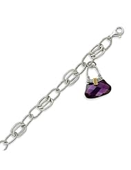 Sterling Silver Purple CZ Handbag Dangle Bracelet - 7.5 Inch
