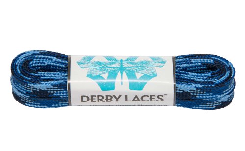 Blue Camouflage 60 Inch Waxed Skate Lace - Derby Laces for Roller Derby, Hockey and Ice Skates, and Boots