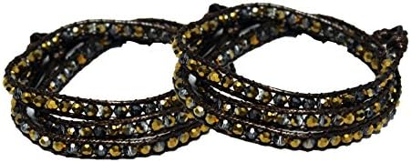 Dark Brown 3X Wrap Bracelet &amp; Boot Accessory with Sparkling Copper and Brown Beads/ Stones - 24 (2 Pack or Pair)