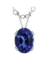 1.67 Ct Oval Blue Created Sapphire 14K White Gold Pendant With Chain