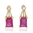 Earrings With 1.54ctw Precious Stones - Genuine Clean Diamonds and Rubies in Yellow Gold Length 13mm