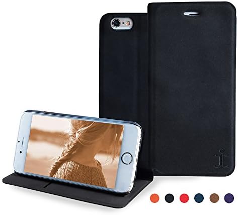 New iPhone 6 6s Flip Case Stand Leather Cover by JACKIT [luxury Collection] Drop Proof Card Holder Slot with Strong Magnetic Closure Dust Proof Seamless Access All Ports, Apple iPhone 6 6s [Black]