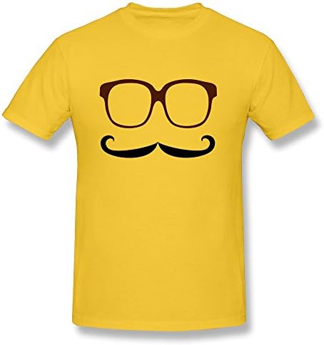 SusanMarket Men's Cool Mustache Glasses Cotton Round Collar T Shirt,S,Yellow