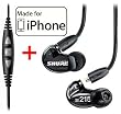 Shure SE215-K Earphones and CBL-M-+K Music Phone Cable with Remote + Mic for iPhone, iPod and iPad