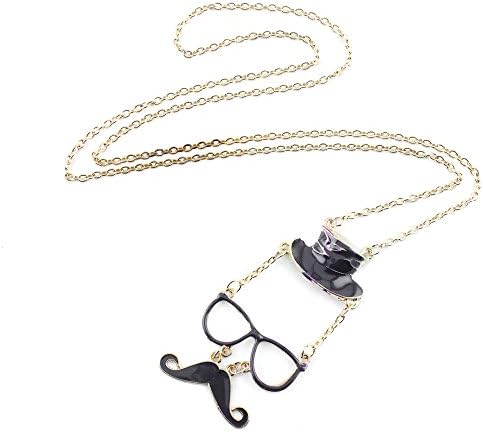 1 x Necklace Pendent Fashion Jewelry Long Chain Collier Sweater Charms RX071 Purple Punk Hat Beard Mustache Glasses