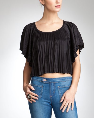 Bebe Pleated Faux Suede Bell Top