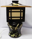  : Asian style lantern table accent lamp - black lacquer with hand painted flying crane design on porcelain body
