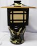 Asian style lantern table accent lamp - black lacquer with hand painted flying crane design on porcelain body