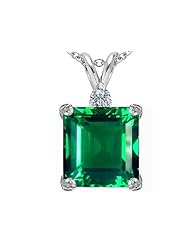 Original Star K (tm) Large 12mm Square Cut Simulated Emerald Pendant in 925 Sterling Silver