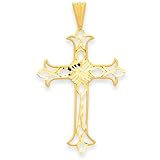 14k Satin and Diamond-Cut Cross Pendant