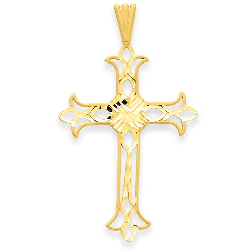 14k Satin and Diamond-Cut Cross Pendant