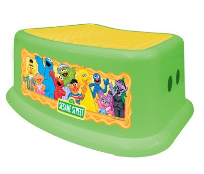 Sesame Street Step Stool, Green/Yellow, Sesame Street Characters , Safe Step, Solid & Sturdy Base, Rubber Non-slip stepping surface, Large rubber feet hold the step stool firmly in place, Holds Upto 200 Lbs., Rounded corners