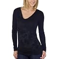 Mossimo&reg; Black Womens Slim Sleeve Flocked Print V-Neck Top - Ebony