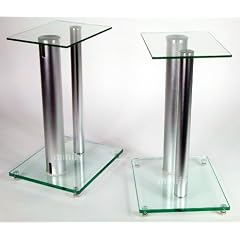 1 Paar Boxenst�nder V2 ALU-Silber aus Glas / Alu mit Spikes, 2 S�ulen, Kabelkanal