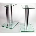 1 Paar Boxenst�nder V2 ALU-Silber aus Glas / Alu mit Spikes, 2 S�ulen, Kabelkanal