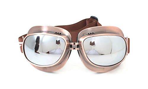 CRG Sports Vintage Aviator Pilot Style Motorcycle Cruiser Scooter Goggle T04 T04ST - Parent (Copper Frane Silver Lens)