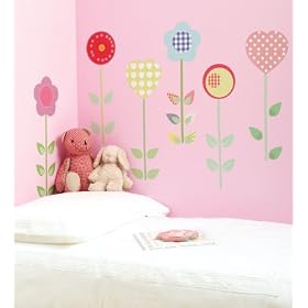 FunToSee Polly Patch Flowers Themed Room Stickers, Set of 6, Gingham