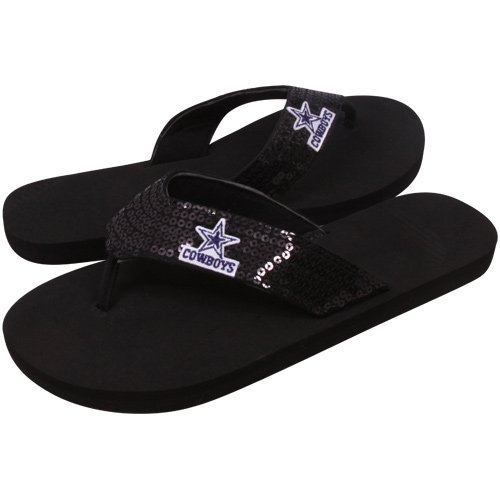 Dallas Cowboys Ladies Black Sequin Strap Flip Flops (5/6)