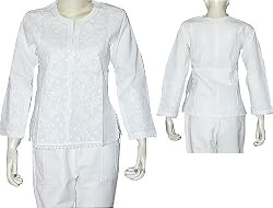 Cotton Womens Top Kurti Traditional Clothing of India Chikan Embroidery Size XS (ctop400)