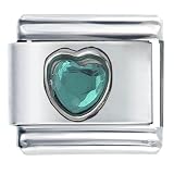 May Emerald Birthstone Heart Italian Charms Bracelet Link