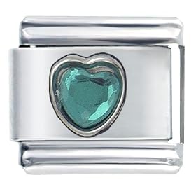 May Emerald Birthstone Heart Italian Charms Bracelet Link by Pugster