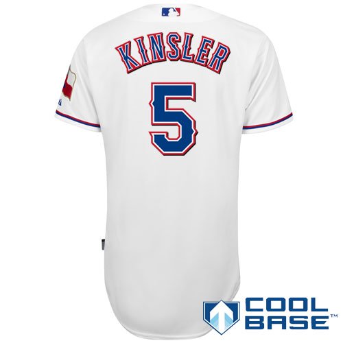 MLB Men's Texas Rangers Ian Kinsler Six Button Cool Base Authentic Home Jersey (White, 40/Medium)