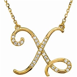 14k Yellow Gold Exhilarating X Initial Diamond Necklace