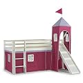 Girls Pink Bed Frame Rapunzel Mid Sleeper Cabin Bed With Princess Tower Stairs and Slid