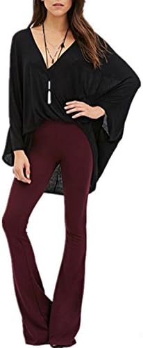 Haolicheng Women's Slim Fit High Waist Wide Leg Pattern Palazzo Pants Burgundy XL
