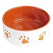Trixie 24403 Napf mit Pfoten, Keramik 1,4 Liter/ø 20 cm, weiß / orange