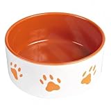 Trixie 24403 Napf mit Pfoten, Keramik 1,4 Liter/ø 20 cm, weiß / orange