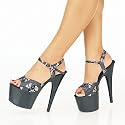 CenterStage-709-1 6 3/4" stiletto Heel Platform Sandals, 5, black and silver skull
