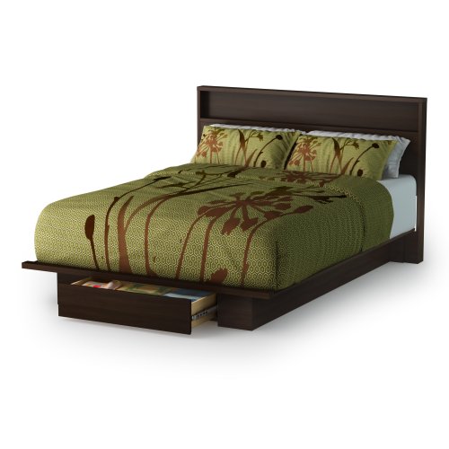 South Shore Trinity Collection Platform Bed with Drawer, Mocha