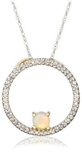 10k Yellow Gold Opal and Diamond Circle Pendant
