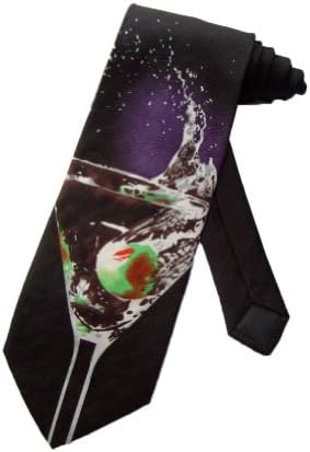 Roberto Cellini Martini with Olive Cocktail Drink Necktie - Black - One Size Neck Tie