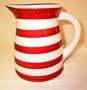 Ronnie's Terramoto Ceramic, Large Pitcher 3 Quarts, Tomato Red Wide Stripes