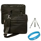 Black Durable Protective Carrying Case with Adjustable Shoulder Strap + Silver Metal Stand for Galaxy Tab + SumacLife TM Wisdom Courage Wristband