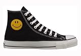 Chuck Taylor All Star Hi Top Custom Black with Smiley Face men's 6/ women's 8