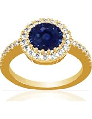 14K Yellow Gold Round Cut Blue Sapphire Ring With Sidestones (GIA Certificate)