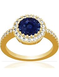18K Yellow Gold Round Cut Blue Sapphire Ring With Sidestones (GIA Certificate)
