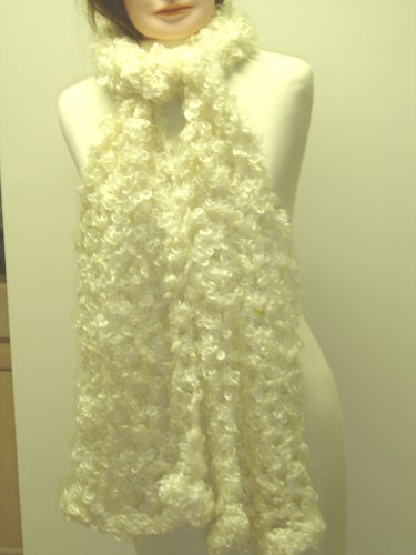 S703im, Hand Crocheted Ivory Mohair Large 11x72 Scarf to Wear in Very Cold Weather