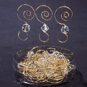 CLEAR ACRYLIC W/GOLD WIRE ORNAMENT HOOKS 24PC.