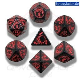 Q-Workshop Polyhedral 7-Die Set: Carved Dragon Dice Set (Black and Red) On Sale