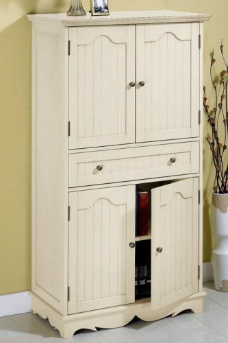 French Country 4-door Cabinet 56hx38w Dstrss Antq Wht