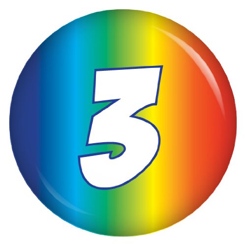Zahl Regenbogen 3 Button Ansteckbutton 37mm für Geburtstag und Jubiläum
