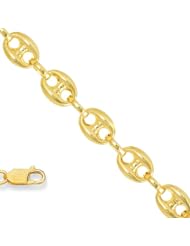 14k Solid Yellow Gold 4.7 mm (3/16 Inch) Puffed Mariner Anklet 10" w/ Lobster Claw Clasp